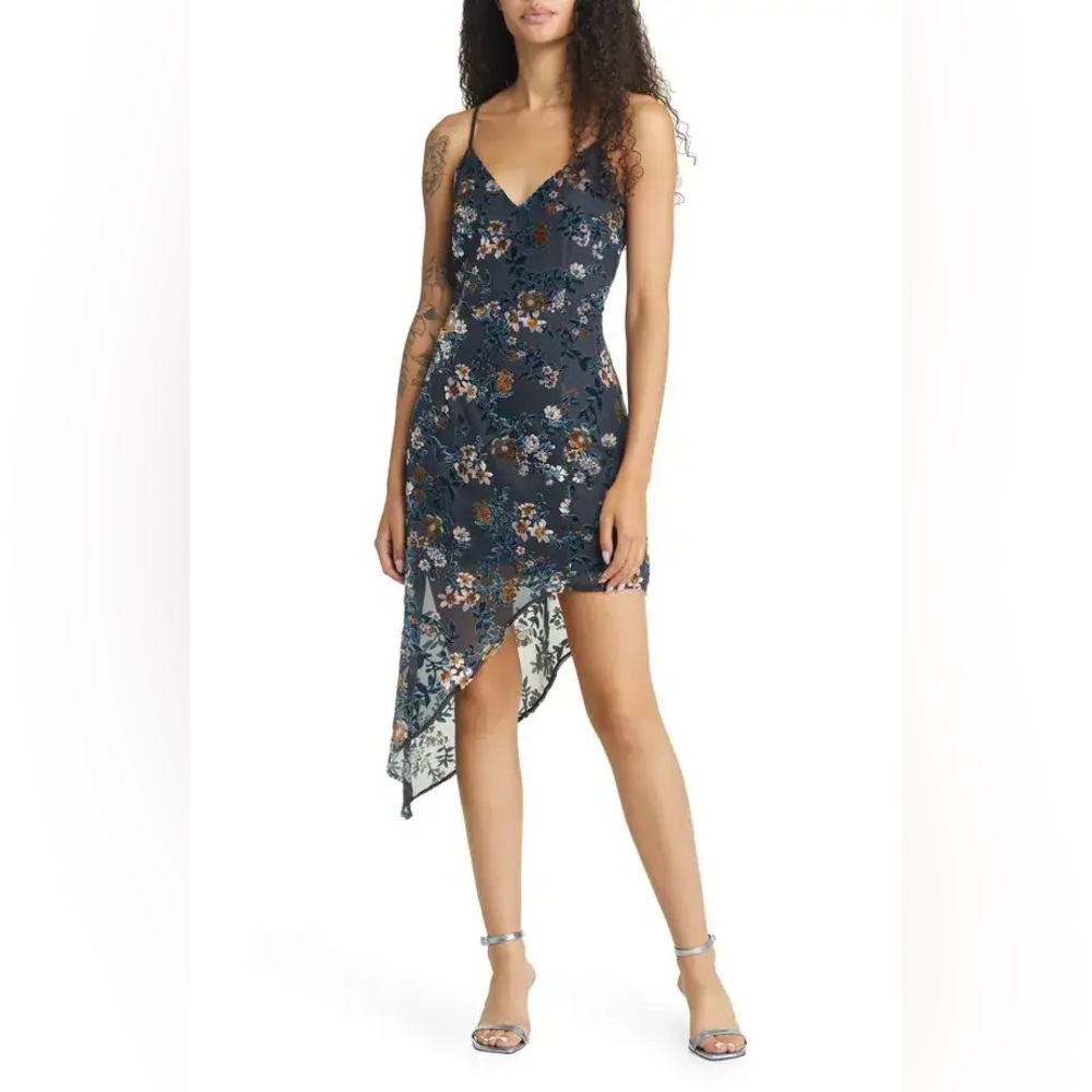 Lulu's Black and Blue Floral Asymmetrical Dress